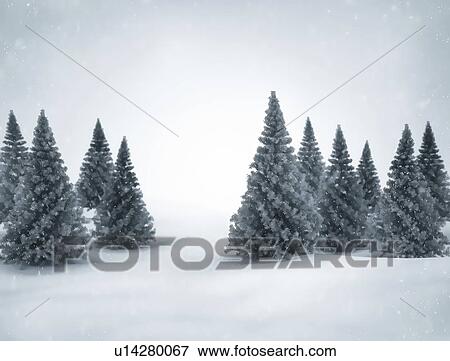 Stock Photo - Winter landscape, illustration. Fotosearch