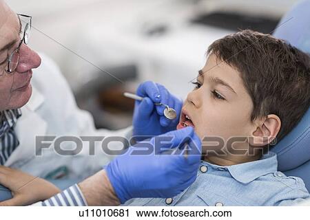 Stock Image - Young boy having dental check-up. Fotosearch