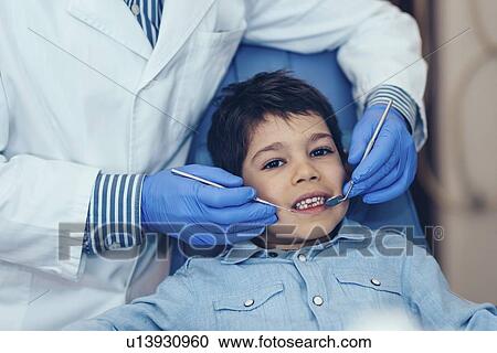 Stock Image - Young boy having dental check-up. Fotosearch