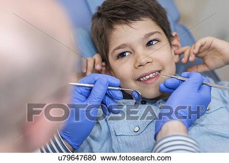 Stock Image - Young boy having dental check-up. Fotosearch