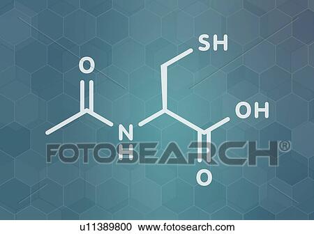 Stock Image - Acetylcysteine mucolytic drug, molecular model. Fotosearch