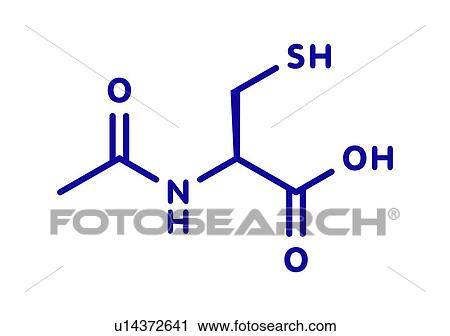 Stock Image - Acetylcysteine mucolytic drug, molecular model. Fotosearch