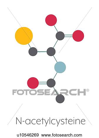 Stock Photo - Acetylcysteine mucolytic drug, molecular model. Fotosearch
