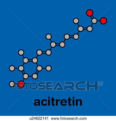 Stock Image - Acitretin psoriasis drug, molecular model. Fotosearch