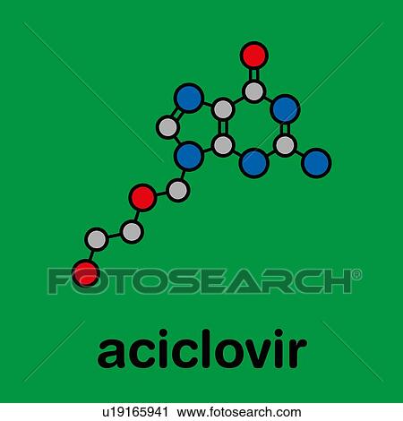 Stock Image - Acyclovir antiviral drug, molecular model. Fotosearch