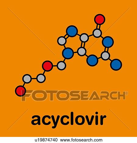Stock Image - Acyclovir antiviral drug, molecular model. Fotosearch
