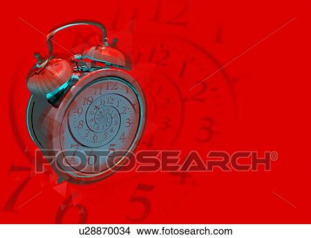 Picture - Alarm clock against a red background, illustration.. Fotosearch