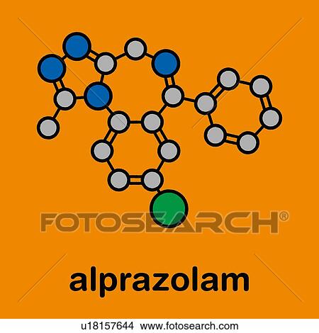 Picture - Alprazolam sedative and hypnotic drug, molecular model. Fotosearch