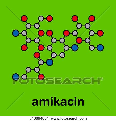 Picture - Amikacin aminoglycoside antibiotic, molecular model. Fotosearch