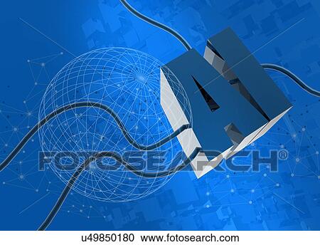 Stock Image - Artificial intelligence and globe, illustration.. Fotosearch