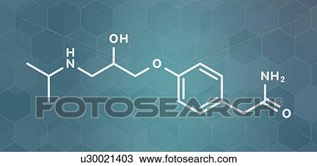 Stock Image - Atenolol high blood pressure drug, molecular model. Fotosearch