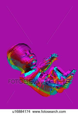 Picture - Baby against bright pink background, illustration.. Fotosearch