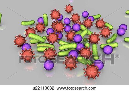 Stock Image - Bacteria and viruses, illustration. Fotosearch