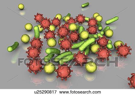 Stock Photo - Bacteria and viruses, illustration. Fotosearch