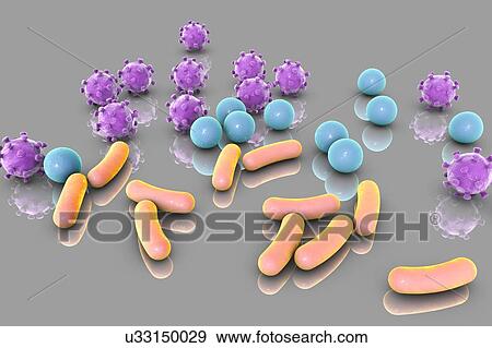 Stock Photo - Bacteria and viruses, illustration. Fotosearch
