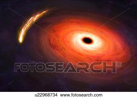 Picture - Black hole destroying star, illustration. Fotosearch