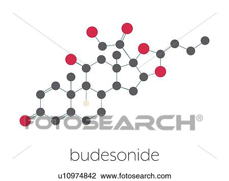 Stock Image - Budesonide corticosteroid drug, molecular model. Fotosearch