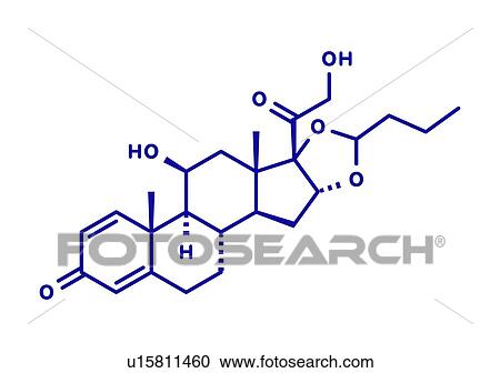 Stock Image - Budesonide corticosteroid drug, molecular model. Fotosearch