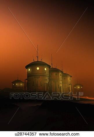 Stock Photo - Buildings on Mars, illustration. Fotosearch
