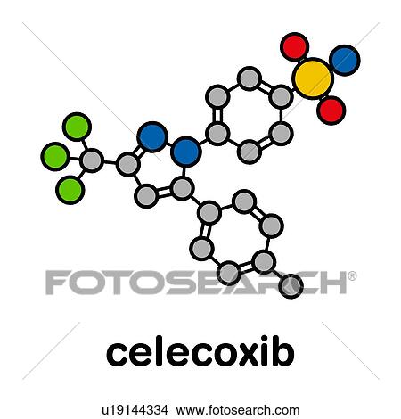 Picture - Celecoxib pain and inflammation drug, molecular model. Fotosearch