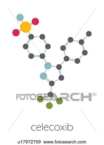 Stock Photo - Celecoxib pain and inflammation drug, molecular model. Fotosearch