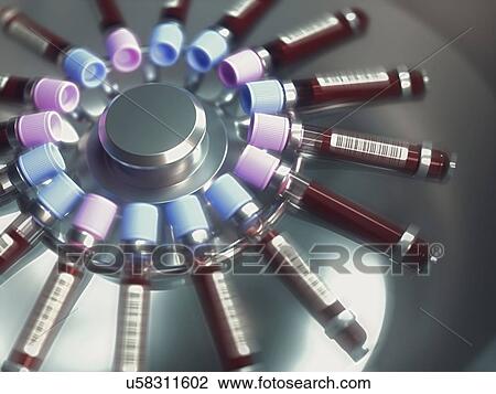 Stock Image - Centrifuging blood samples, computer illustration.. Fotosearch
