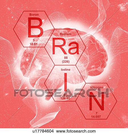 Picture - Chemical elements and human brain, illustration.. Fotosearch