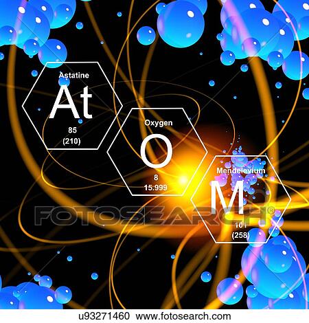 Stock Image - Chemical elements and word 'atom', illustration.. Fotosearch