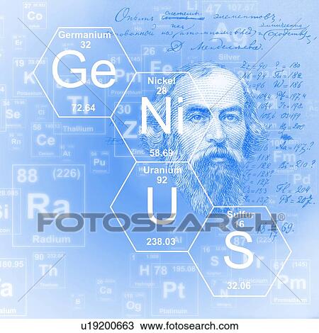 Stock Image - Chemical elements and word 'genius', illustration.. Fotosearch
