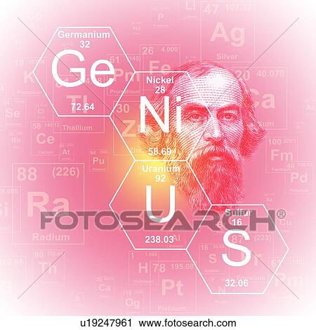 Stock Image - Chemical elements and word 'genius', illustration.. Fotosearch