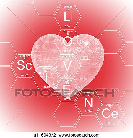 Stock Image - Chemical elements and words 'love' and 'science', illustration.. Fotosearch