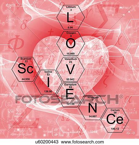 Stock Image - Chemical elements and words 'love' and 'science', illustration.. Fotosearch