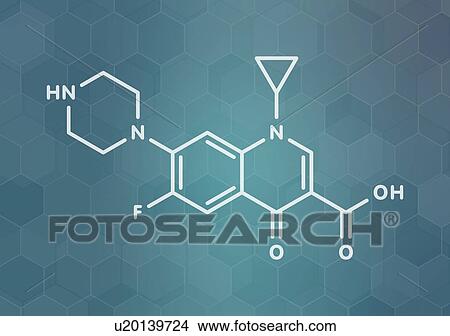 Picture - Ciprofloxacin antibiotic drug, molecular model. Fotosearch
