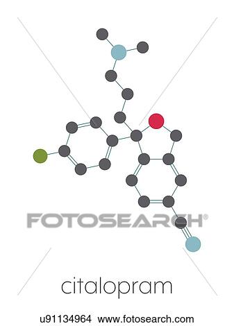 Picture - Citalopram anti-depressant drug, molecular model. Fotosearch