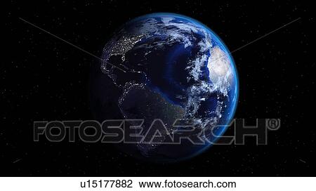Stock Image - City lights on Earth, illustration. Fotosearch
