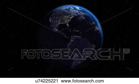 Stock Image - City lights on Earth, illustration. Fotosearch