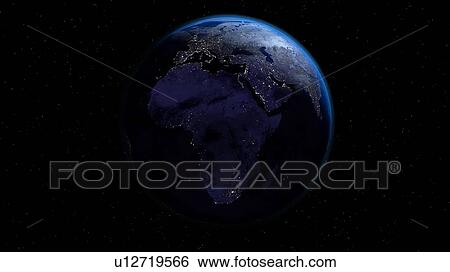 Stock Photograph - City lights on Earth, illustration. Fotosearch