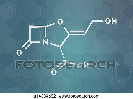 Stock Image - Clavulanic acid beta-lactamase blocker drug, molecular model. Fotosearch