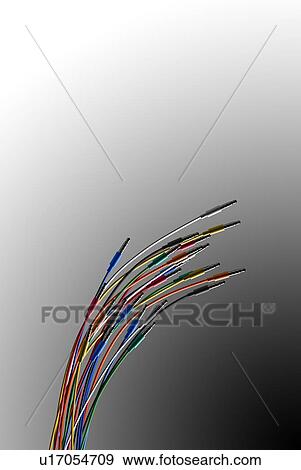 Stock Photo - Coloured wires with jack plugs. Fotosearch
