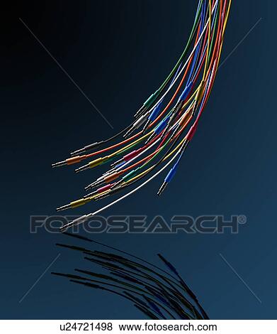 Stock Photo - Coloured wires with jack plugs. Fotosearch