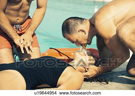 Picture - CPR training for lifeguards. Fotosearch