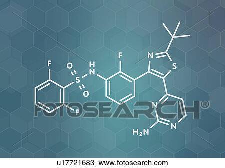 Stock Image - Dabrafenib melanoma cancer drug, molecular model. Fotosearch