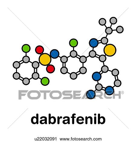 Stock Image - Dabrafenib melanoma cancer drug, molecular model. Fotosearch