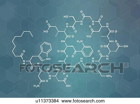 Picture - Daptomycin antibiotic drug, molecular model. Fotosearch