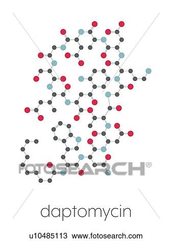Stock Image - Daptomycin antibiotic drug, molecular model. Fotosearch