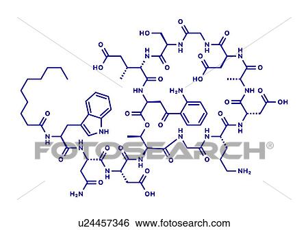 Stock Photograph - Daptomycin antibiotic drug, molecular model. Fotosearch