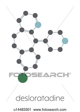 Stock Image - Desloratadine antihistamine drug, molecular model. Fotosearch
