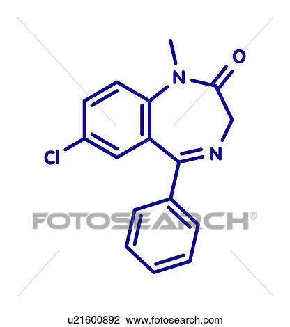 Stock Image - Diazepam sedative and hypnotic drug, molecular model. Fotosearch