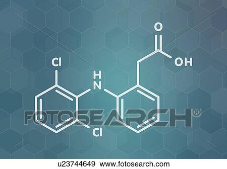 Stock Photo - Diclofenac pain and inflammation drug, molecular model. Fotosearch