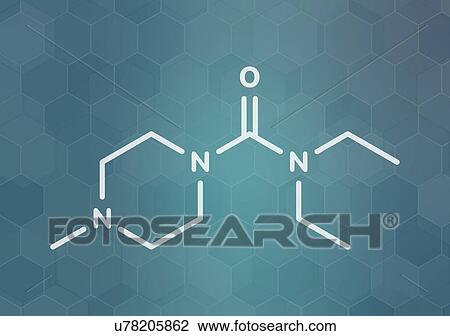 Stock Image - Diethylcarbamazine anthelmintic drug, molecular model. Fotosearch